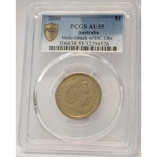 AUSTRALIA 2000 . ONE 1 DOLLAR COIN . ERROR . MULE . STRUCK ON TEN 10 CENTS